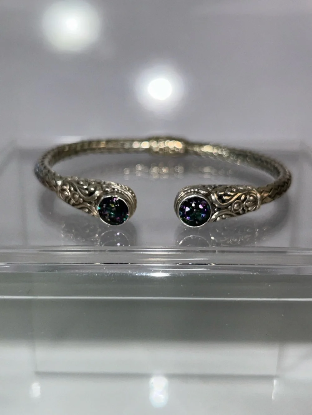 NWOT Designer Samuel B. Sterling Silver Genuine Mystic Topaz Cuff Bracelet